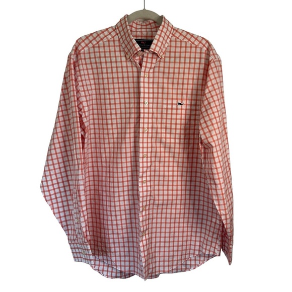 Vineyard Vines Other - Vineyard Vines Coral Red Orange Plaid Gingham Checkered Button Up Mens Sz Medium